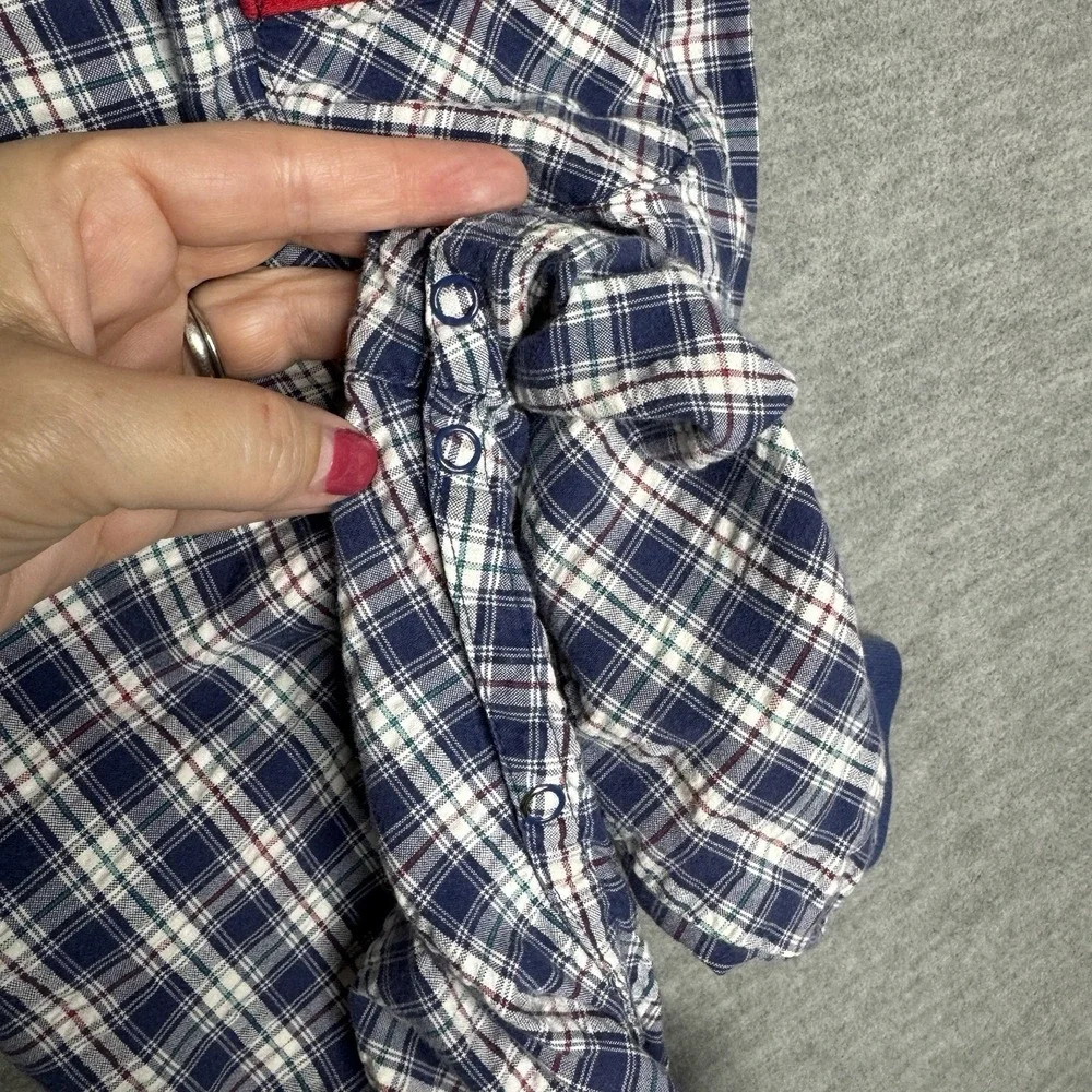 Gymboree Vintage Rainbow Tag 90s Blue Plaid‎ Seersucker Romper Boys Infant 3-6 M